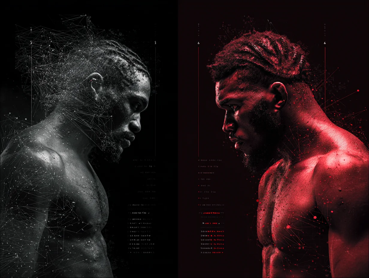 Contrasting fighter portraits representing overextended and focused preparation